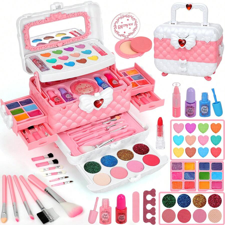 PINK AND WHITE - Girls' Children's Makeup Set, Washable Girls' Makeup Set, Washable Children's Makeup Set, Cosmetics Gift Set, Suitable As A Birthday Or Christmas Gift For Girls Aged 3 And Above. - Hồng - Xem 1