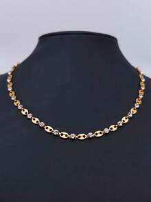 1pc Stainless Steel Coffee Bean & Zirconia Stone Necklace, Elegant Personalized Women Clavicle Chain - 50cm Golden Coffee Bean Necklace - View 4