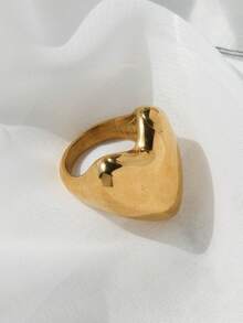 Mazuer 1pc Vintage Inspired Stainless Steel Heart Shaped Ring, Elegant & Chic Design, Suitable For Women, Daily, Party, Mother's Day, Date, Travel, Gift - Yellow Gold - View 5