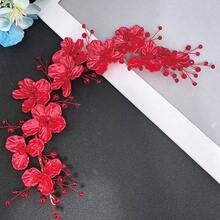 1 Stück Damen Rot & Blau Blumen Haarband, eleganter perlenbesetzter Braut Haarschmuck, handgefertigter Haarreif für Hochzeit, Verlobung, Party