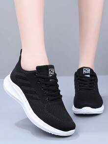 Women's Casual Sneakers, Lightweight & Comfortable Low-Top Walking Shoes, Round Toe Lace-Up Leisure Running Shoes, Mesh Breathable Fabric Hollow Lightweight Athletic Shoes