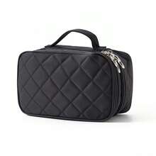 New Diamond-Pattern Makeup Bag And Toiletry Bag - Waterproof Nylon Black Makeup Box With Mirror, Travel Storage Organizer Box - màu đen - Xem 4