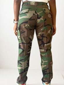 Cotton Green Camo Multi Pocket Cargo Pants Loose  Fit Wome Street Wear Summer Outfits Now,Halloween. - 軍綠色 - 查看 2