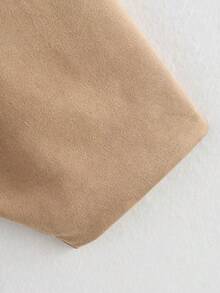 MUMRAP 女士休闲街头风翻领夹克，复古长袖拉链宽松外套，春季款 - 卡其色 - 查看 8