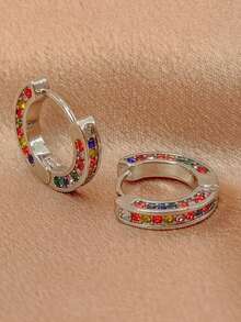 1對輕盈的豪華極簡多色立方氧化鋯圈耳環,日常佩戴 - 復古銀色 - 查看 3