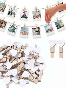 10pcs Red Heart Clips, Wooden Love Heart Shaped Clothespins For Photo Paper Notes Memo Clips, Mini Clothespins For Home Wedding Decoration Stationery