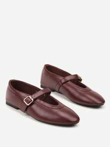 Bailarinas clásicas de estilo Mary Jane para mujer, zapatos de ballet de cuero suave para uso casual en el trabajo/oficina en otoño - Burdeos - Ver 5
