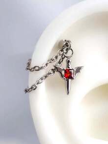 1 件装深色风格红色翼链钛钢魔鬼尖刺耳软骨耳钉 - 銀色 - 查看 5