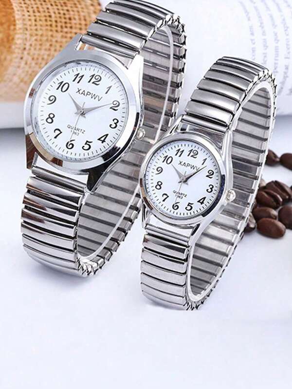 ساعة كوارتز بسوار من الصلب للأزواج، ساعة أنيقة للرجال، ساعة للنساء، ساعة هدية، ساعة عصرية بسيطة