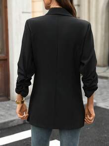 Women's Solid Color Minimalist Casual Lightweight Spring Blazer, Fashionable Elegant Lapel Fitted Spring Jacket Black - Black - View 2