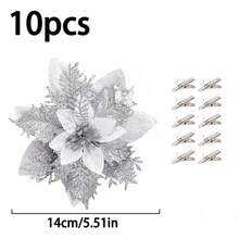 20 件/10 件/2 件闪光一品红人造花（带夹子），可爱的人造一品红圣诞树装饰花，可重复使用的圣诞花，DIY 花环，圣诞花环，楼梯，圣诞树饰品，圣诞装饰，门，墙，窗，壁炉，地板装饰，圣诞派对，婚礼派对，家居装饰，礼品包装，闪亮的冬季灌木装饰，圣诞派对礼物，圣诞树挂饰 - 彩色 - 查看 15