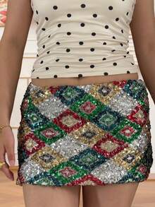 Falda Corta De Lentejuelas De Moda De Verano Para Mujer, Falda Mini Ceñida De Lentejuelas Para Fiestas De Club A La Orilla Del Mar - 金色 - 查看 5