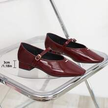 Sapatilhas femininas elegantes, confortáveis e confortáveis para áreas externas, bico quadrado, tira preta, minimalistas, inspiradas em balé, adequadas para festas, banquetes, feriados, saídas à noite, saltos grossos versáteis - Borgonha - Ver 2