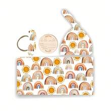 4 Pcs Baby Girl Bath Towel Swaddle Blanket And Hat/Headband/Monthly Card Set Newborn Swaddle Blanket Baby Wrap Blanket For Baby Boys And Girls Essential Set Newborn Gift - Cầu vồng - Xem 4