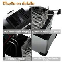 Freidora eléctrica de cesta de herramientas de acero inoxidable, pollo frito y patatas fritas mano derecha pequeño asistente, 3L capacidad puede ajustar la temperatura - Plateado - Ver 6