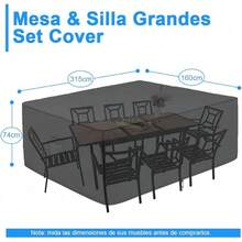 Funda de Mesa Jardin Cubierta Rectangular para Muebles Patio Exterior, Juego de Fundas Seccional al Aire Libre Tela Oxford Impermeable Funda Cubierta Cuadrada De Polvo para Tabla Sillas 315*160*74cm - Grande - Ver 3