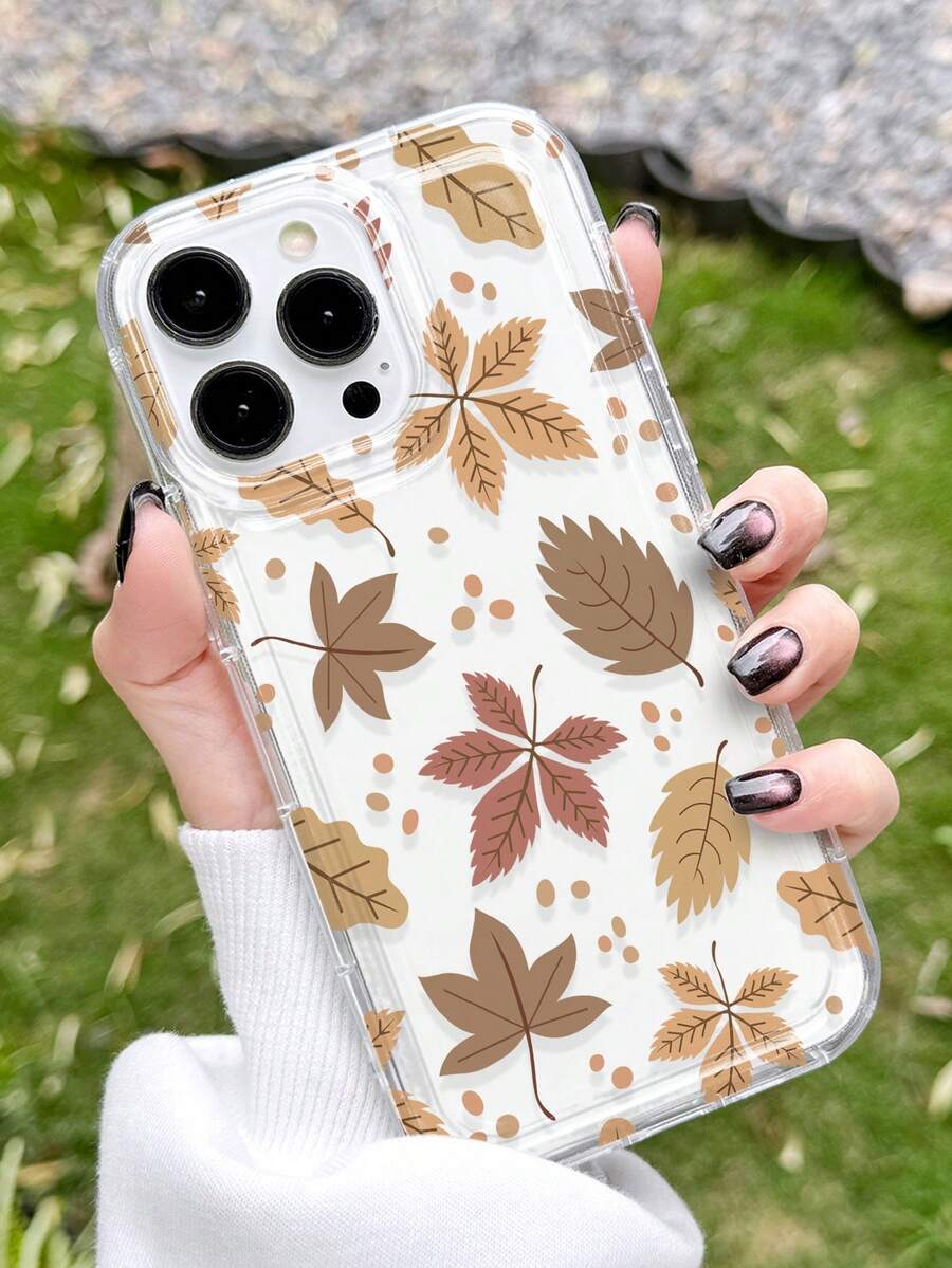 Autumn 1pc INS Style Maple Leaf Pattern Transparent Air Cushion Soft Phone Case, Anti-Slip Full Coverage Phone Case Compatible With IPhone 11/12/13/14/15 Pro Max - Multicolor - View 1