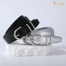2-Pack Women's Leather Belts For Jeans And Dresses Plus Size - K-黑色+銀色 - 查看 7