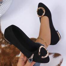 女士平底一脚蹬尖头鞋，新款软底乐福鞋，低跟防滑休闲鞋，时尚水钻轻便纯色透气平底鞋（适合宽脚，建议订购大一码） - 黑色 - 查看 7