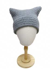 1pc Unisex Hand Knitted Cute Striped Cat Ear Beanie Hat, Autumn Winter Warm Ear Protective Handmade Striped Ski Mask Street Fashion Hip-Hop Couple Headwear - Multicolor - View 36