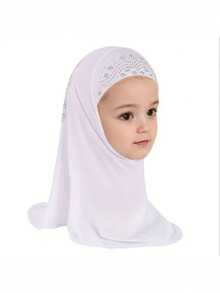 Children's Muslim Hijab With Rhinestone Flower Design, Easy To Wear, 3-8 Years Old - Multicolor - View 8
