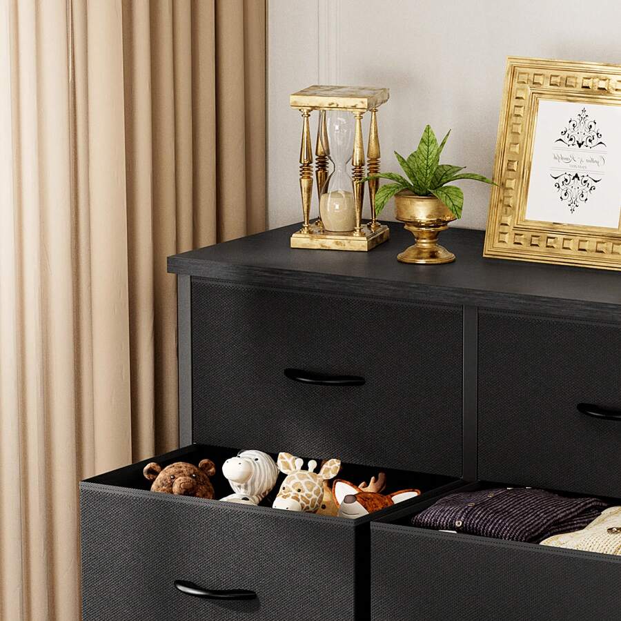 OLIXIS 6 Drawers Storage Organizers Units, Closet Organizers And Storage For Clothes, Fabric Storage Drawer TV Stand For Living Room, Chest Of Dresser In 38.2"D X 13.8"W X 30"H, Grey - 黑色 - 查看 1