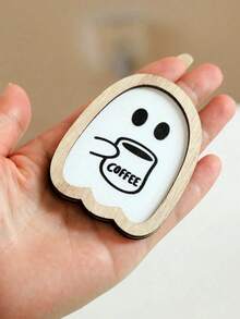 2pcs Halloween Ghost Coffee Maker Wooden Decor, Cute Ghost Design Decorative Wall Hanging, Perfect For Coffee Lovers, Halloween Kitchen Accessories, Suitable For Home, Coffee Shop And Wall Decoration Home Decor Halloween Decor Room Decor