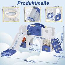 LILIIN 8-In-1 Children's Slide For Toddlers From 1 Year Old, Indoor And Outdoor Use, Freestanding Slide Made Of HDPE & PP, With Climbing Ladder, Tunnel, Storage Space, Basketball Hoop And Play Telescope, Up To 50kg - Blue and White - View 3