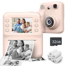 Cámara instantánea para niños y niñas de 3 a 12 años, cámara digital profesional con zoom digital 16X, pantalla IPS de 2.4'', recargable, 1080P HD, con 1 papel de impresión instantánea, juguete ideal para fotografía, regalo de Navidad y cumpleaños para niños y adolescentes de 3 a 16 años, color rosa
