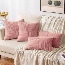 1/2 件几何条纹灯芯绒靠垫套，波西米亚风格沙发枕套，装饰性抱枕套，适用于沙发、办公室、客厅