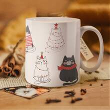 1Pc 11oz Christmas Mug, Funny Cat Christmas Coffee Mug, Cat Lover Gift, Cute Holiday Kitty Mug, Ceramic Cats Xmas Mug Desk Decor - White - View 7