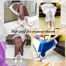 Lap Scarf Handkerchief Silk Lap Scarf Scarves Covers Cloths With Lace Ladies Women - 烏黑 - 查看 4