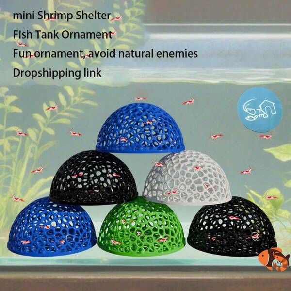 1pc Pack Shrimp Dome Hide, Fish Tank Porous Cave Shelter Hiding Decor For Aquarium Small Fish And Shrimp Habitat Rest (Black, White, Green And Blue)