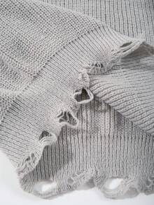 男女皆宜的休闲圆领套头毛衣，纹理流苏针织，适合商务和通勤穿着，春、秋、冬三季皆可穿着，长袖上衣 - 灰色 - 查看 7