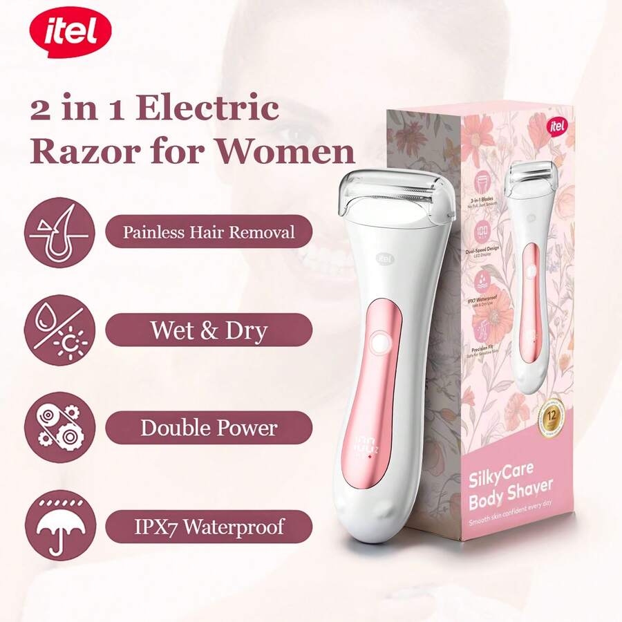 itel IHR-01 Epilator Wanita Isi Ulang, Desain Dual-Speed Unik, Pencukur Listrik Basah & Kering, Tahan Air IPX7, Pengisian Cepat Type-C, Layar LED, Cocok Untuk Mencukur Bulu Kaki, Badan, dan Area Bikini - Putih - View 1