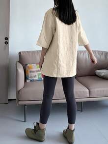 女士春夏新款清爽半开领节日装、沙滩装、乡村装 - 卡其色 - 查看 3