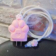 4pcs Cute Silicone Pink Cat Paw Cable Protector For IPhone 15/14 Pro Max/13/12, Fast Charging Anti-Breakage, Cute Gift - Pink - View 8