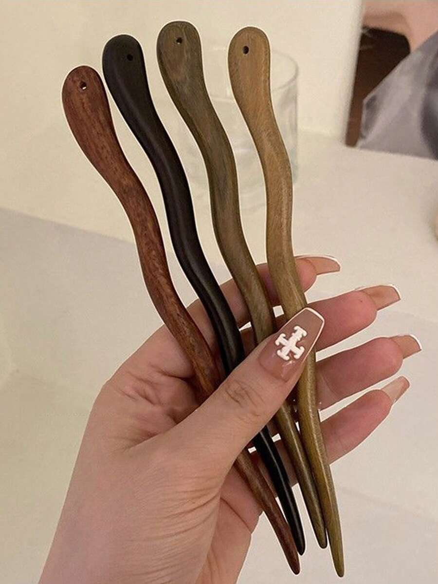 中式木质发簪，复古优雅发夹，适用于盘发和丸子头，木质发簪，复古中式发夹，发簪，女士丸子头簪，丸子头延长器，发夹，发饰，头部饰品 - 彩色 - 查看 1