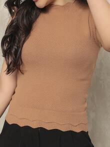 ONLYONE - JAPANESE MODAL SLEEVE CROPPED TOP WITH WAVE DETAIL HEM - FIMINAS BLOUSES KNITTED BLOUSES - 杏色 - 查看 2