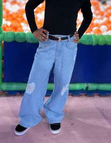 Kids Cargo Jeans Girls Blogger Fashion Wide Leg Pantalona Summer Winter - Jeans Without Pockets - View 1