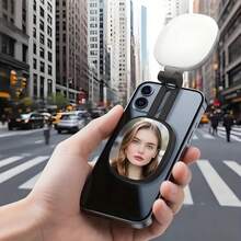 带镜子的便携式自拍灯，LED 手机自拍环形灯，磁性易安装，一键操作，3 种亮度等级，高色彩精度，多角度旋转，600mAh USB 可充电，适用于室内/室外自拍、集体照/宠物摄影/直播/视频创作/视频会议/夜间户外拍摄/各种场景的补妆 - 磁吸[補光燈] - 查看 14