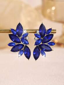 1 Pair Bohemian Alloy Rhinestone Inlaid Glass Luxury High-End Exaggerated Earrings, Fashionable Versatile Elegant Lady Elegant - Royal Blue - View 3