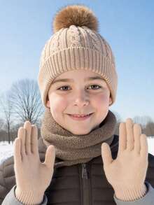 3 件套儿童冬帽套装，保暖针织帽配围巾和手套，适合秋冬户外活动 - 彩色 - 查看 6