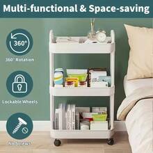 1 Giá để đồ có bánh xe - Nhựa bền, Thiết kế nhiều tầng, Giá để đồ đa năng cho đồ dùng văn phòng, đồ ăn nhẹ, sách, Thích hợp cho phòng tắm, phòng ngủ, phòng ăn, văn phòng, gia đình - Nhiều màu - Xem 5