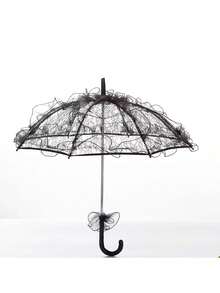 1pc Polyester Lace Trim Bridal Parasol, Wedding Supplies, Photography Prop, Suitable For All Seasons - Black - View 10