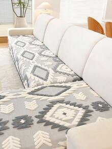 1件波西米亚菱形绗缝毛绒沙发垫套，暖色调乡村风格沙发套，防滑防刮，四季皆宜，适用于1/2/3/4座沙发和组合沙发，秋季装饰，房间装饰，返校季，学习用品 - 深灰色 - 查看 5