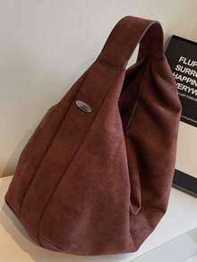 1 件大容量纯色绒面革托特包，女士休闲流浪包，时尚单肩腋下包，适合女性日常使用，秋冬热销女包，女士托特包，完美搭配秋季服装女士 - 咖啡棕 - 查看 11