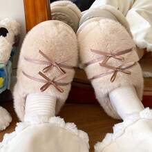 Flauschige Schleifen-Hausschuhe für Frauen, süß & niedlich für Innenräume, warm & bequem für Herbst/Winter