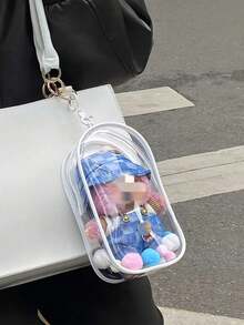 (Excluding Plush Doll) Transparent Dust-Proof Storage Bag With Keychain - High-Quality Transparent Plastic Display Box, Colorful Portable Dust-Proof Organizer Box, Compatible With Winter Rhapsody Plush Toys - Doll Collector's Gift, Doll Storage Box, Visual Content Design Keychain Accessory | Holiday Gift, Birthday Gift, Gift Packaging Keychain Pendant - Clear - View 2