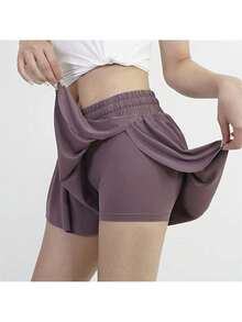 CourtClass Sport Plus Size Women's Sport Tennis Skirt Golf Skorts Ladies' Solid Color Simple Drawstring Pleated Skort For Athletic Skirt, Breathable Material For Badminton, Tennis, Yoga, Running And Marathon Skirt Shorts, 2 In 1 Flówy Fitness Shorts For Women - Màu tím - Xem 1